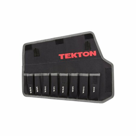 TEKTON Roll Up Tool Bag, Stubby Comb. Wrn Pouch, 5/16-3/4", 8 Tool, Black, Woven Polyester Fabric, 8 Pockets ORG27108